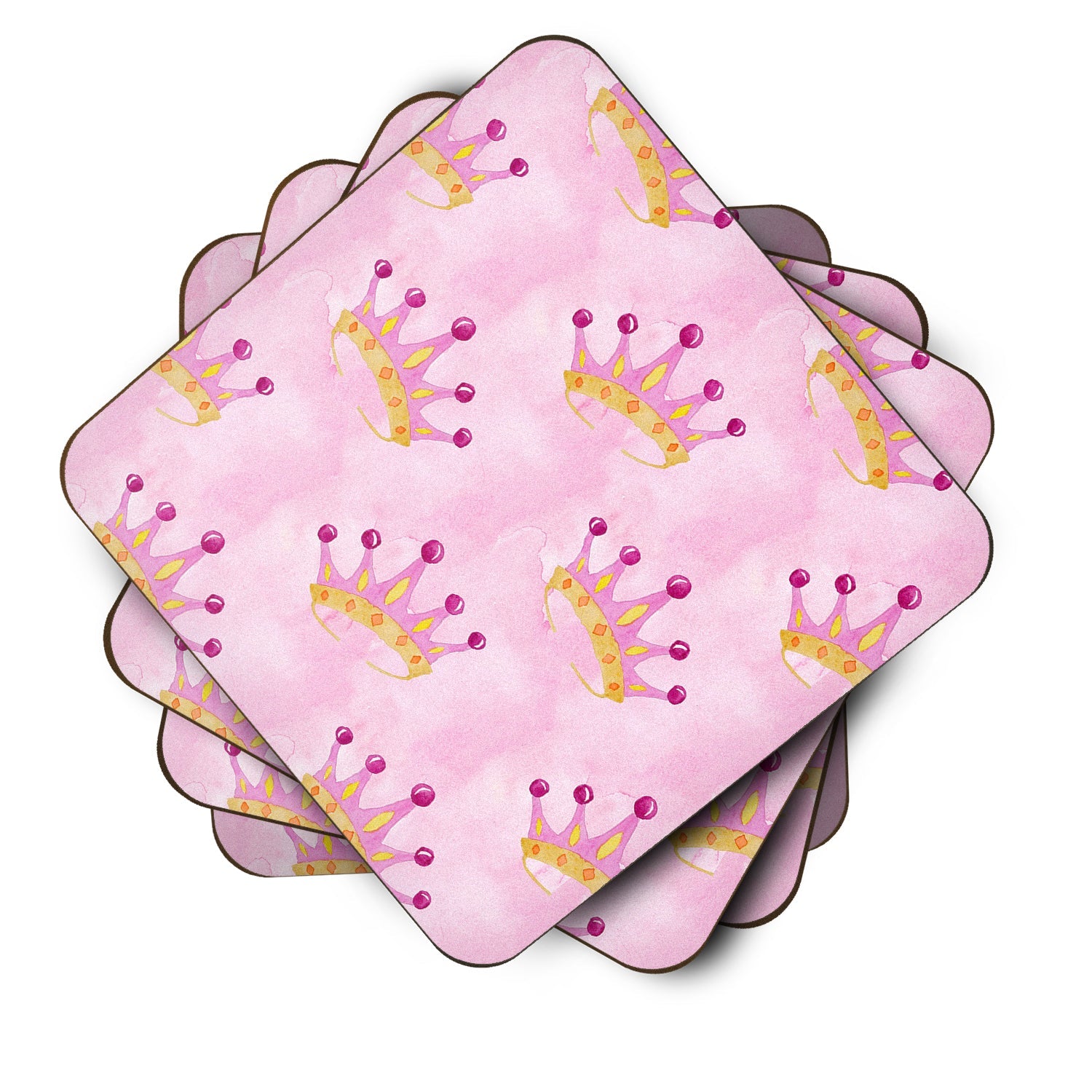 Watercolor Princess Crown on Pink Foam Coasters Set of 4 Cup Coasters for Indoor Outdoor, Tabletop Protection, Anti Slip, Mouse pad Material