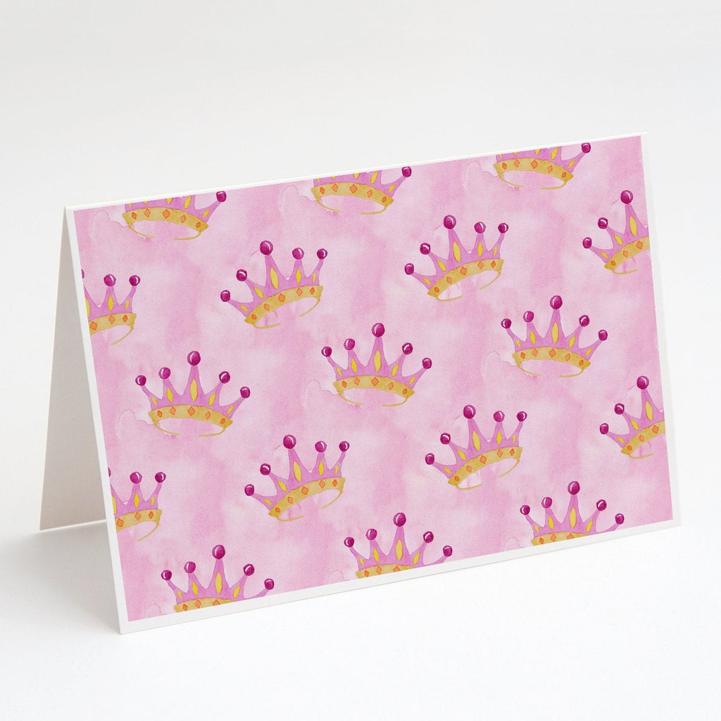 Watercolor Princess Crown on Pink Greeting Cards Pack of 8 Blank Cards with Envelopes Whimsical A7 Size 5x7