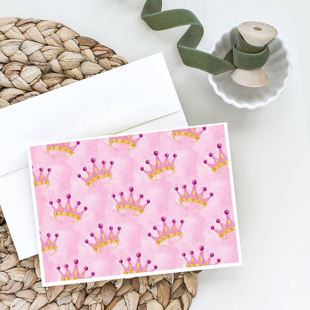 Watercolor Princess Crown on Pink Greeting Cards Pack of 8 Blank Cards with Envelopes Whimsical A7 Size 5x7