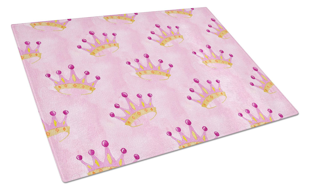 Watercolor Princess Crown on Pink Cutting Board Tempered Glass Kitchen Cutting Surface, Heat Resistant Chopping, Non-Slip Feet, Food Prep & Serving