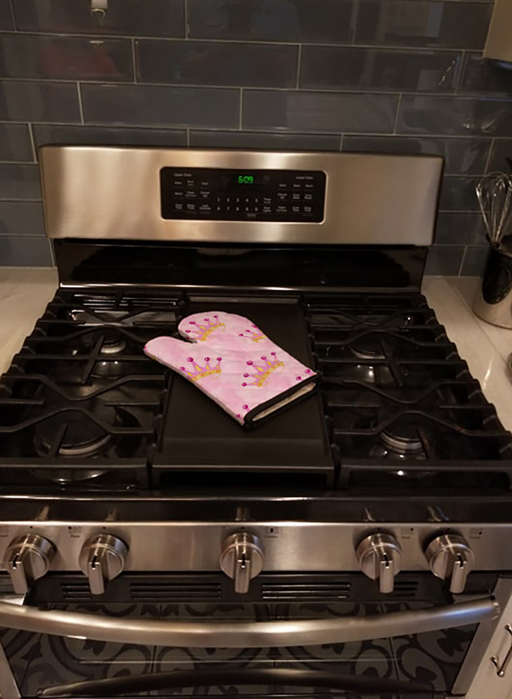 Watercolor Princess Crown on Pink Oven Mitt Heat Resistant Thick Oven Mitt for Hot Pans and Oven, Kitchen Mitt Protect Hands, Cooking Baking Glove