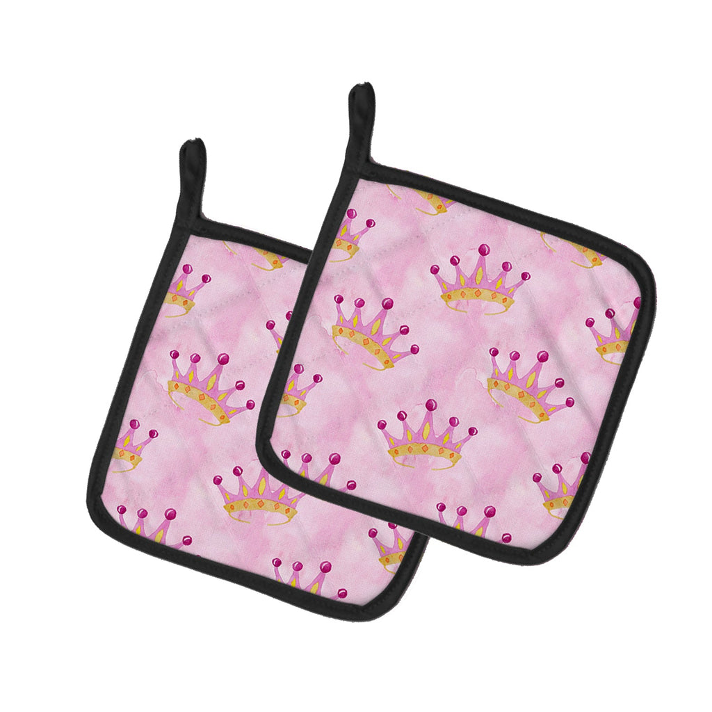 Watercolor Princess Crown on Pink Pot Holder Set of 2 Heat Resistant Quilted Hot Pads 7.5 x 7.5 Inch, Insulated Kitchen Trivets for Cooking & Baking