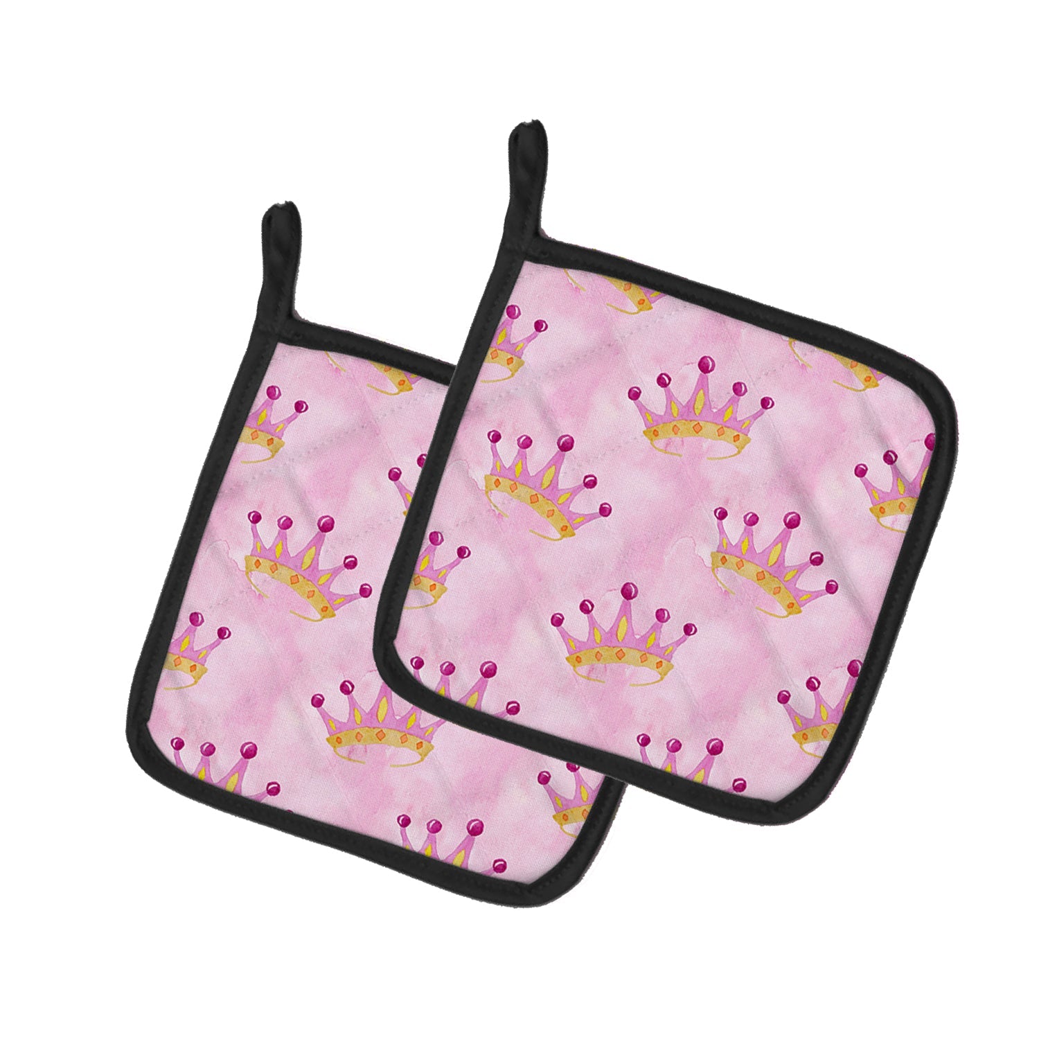 Watercolor Princess Crown on Pink Pot Holder Set of 2 Heat Resistant Quilted Hot Pads 7.5 x 7.5 Inch, Insulated Kitchen Trivets for Cooking & Baking