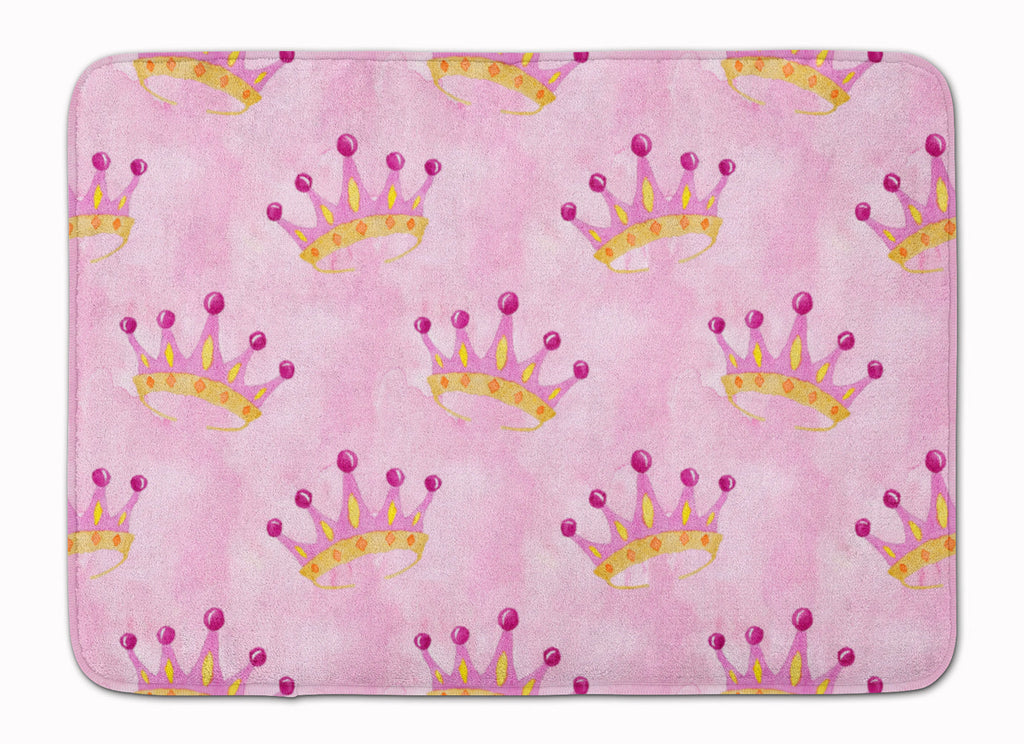Watercolor Princess Crown on Pink Memory Foam Kitchen Mat Machine Washable Anti-Fatigue Cushion Comfort Bath or Kitchen Rug