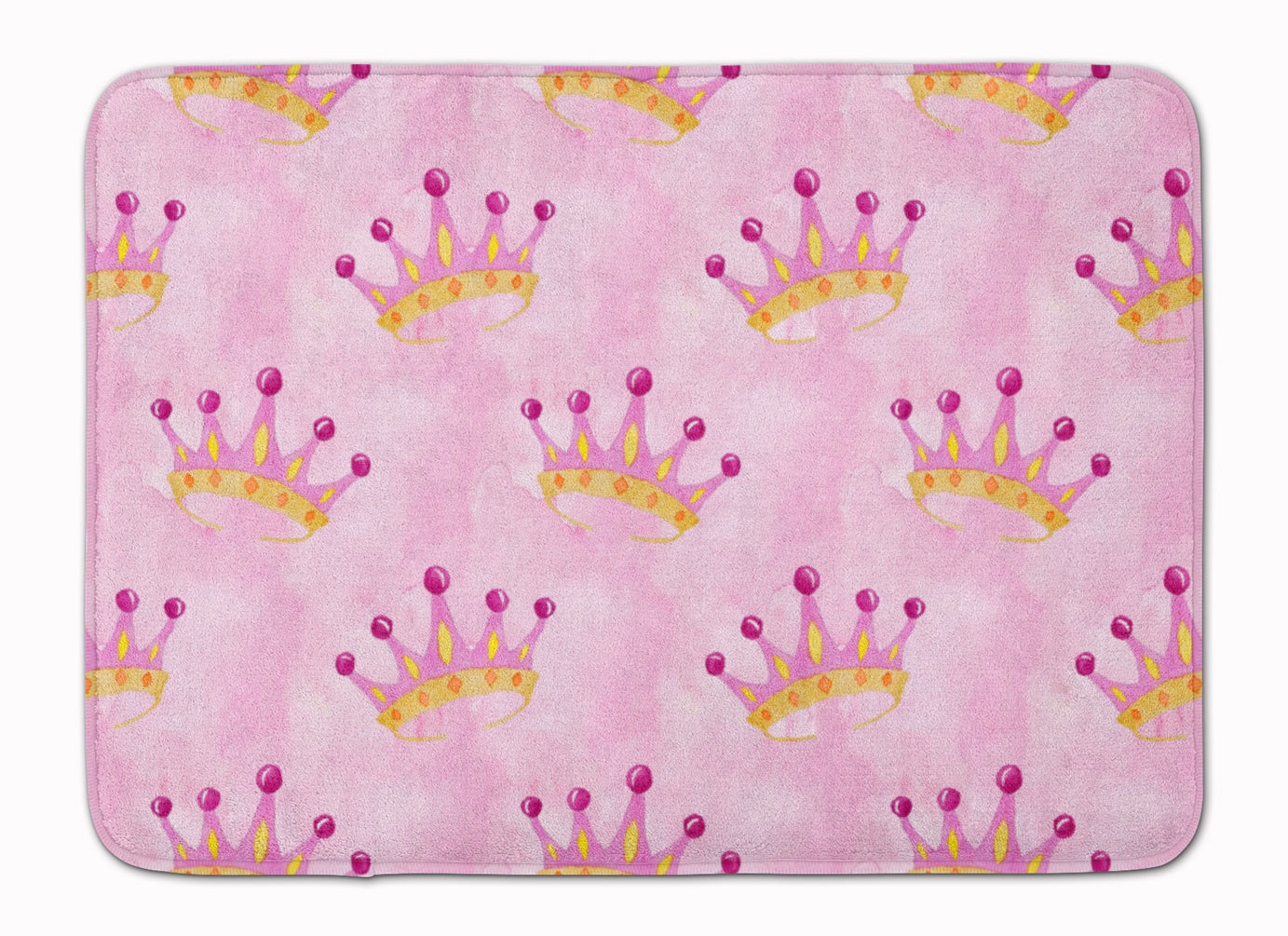 Watercolor Princess Crown on Pink Memory Foam Kitchen Mat Machine Washable Anti-Fatigue Cushion Comfort Bath or Kitchen Rug