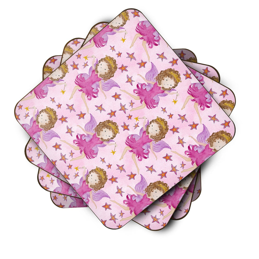 Watercolor Fairy Princess on Pink Foam Coasters Set of 4 Cup Coasters for Indoor Outdoor, Tabletop Protection, Anti Slip, Mouse pad Material