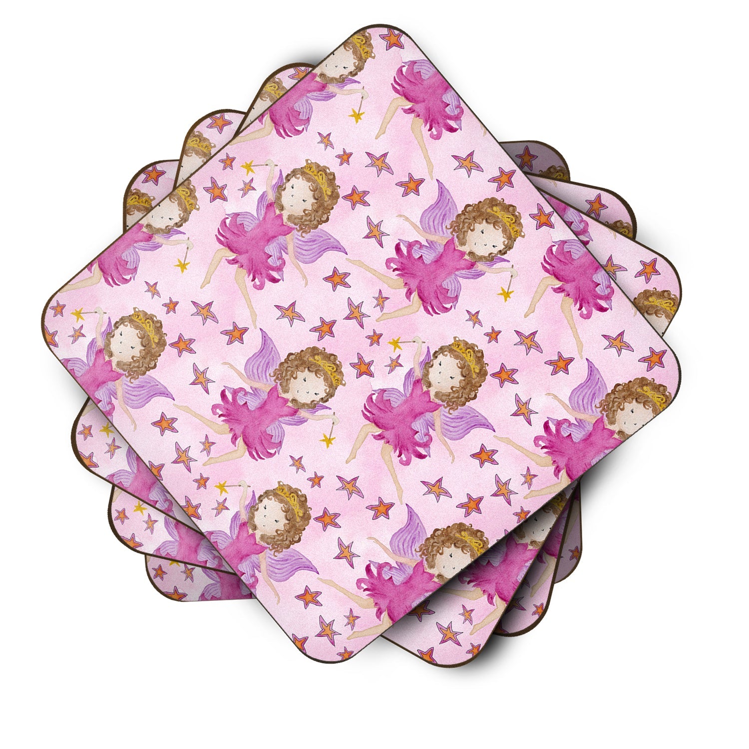 Watercolor Fairy Princess on Pink Foam Coasters Set of 4 Cup Coasters for Indoor Outdoor, Tabletop Protection, Anti Slip, Mouse pad Material