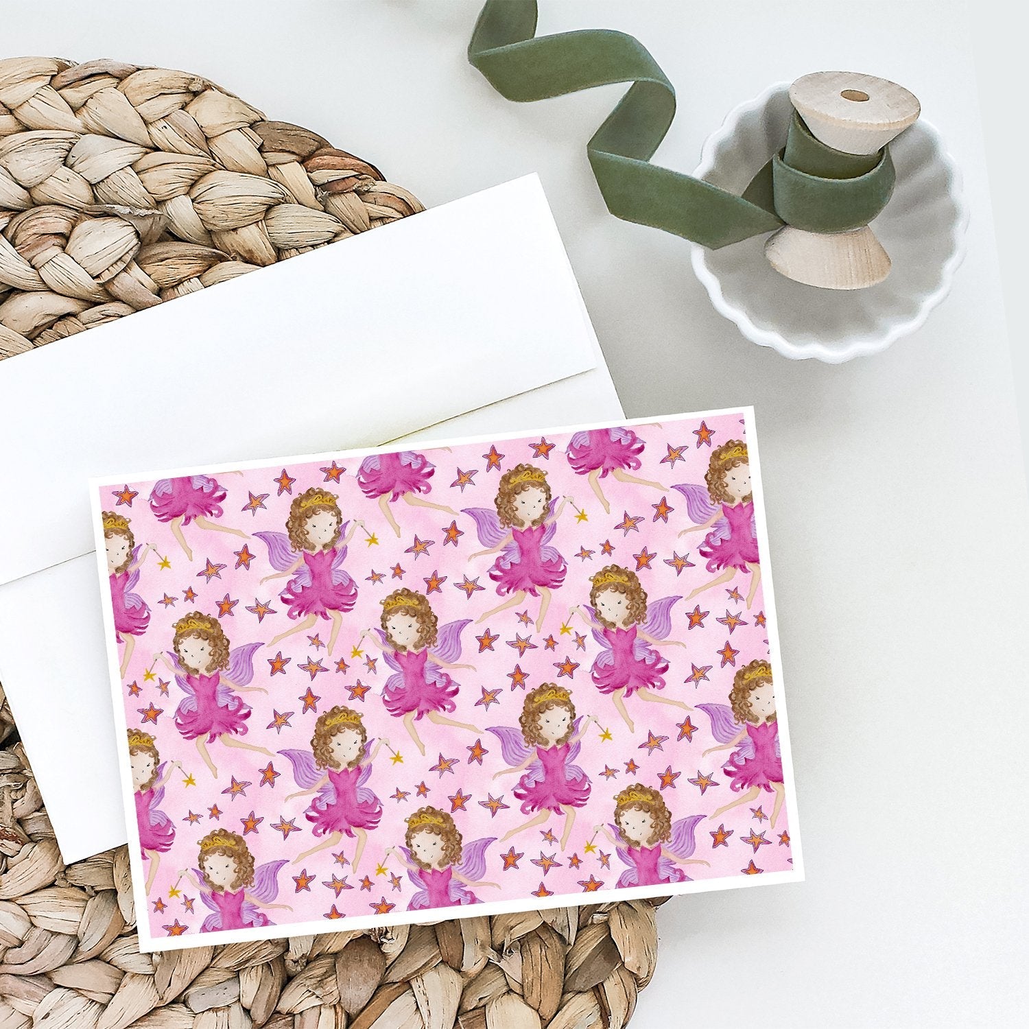 Watercolor Fairy Princess on Pink Greeting Cards Pack of 8 Blank Cards with Envelopes Whimsical A7 Size 5x7