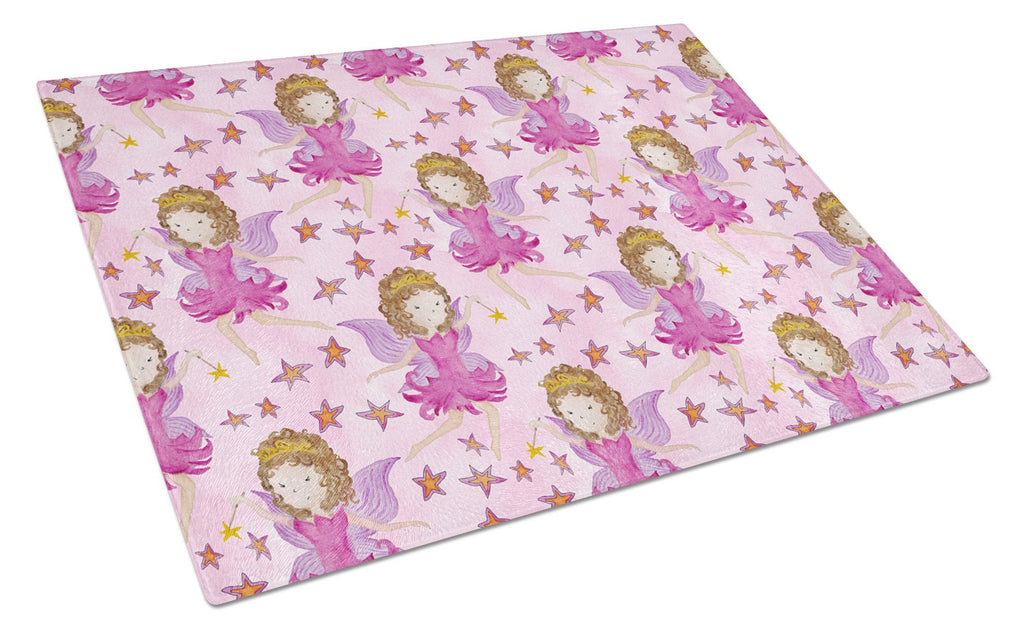 Watercolor Fairy Princess on Pink Cutting Board Tempered Glass Kitchen Cutting Surface, Heat Resistant Chopping, Non-Slip Feet, Food Prep & Serving