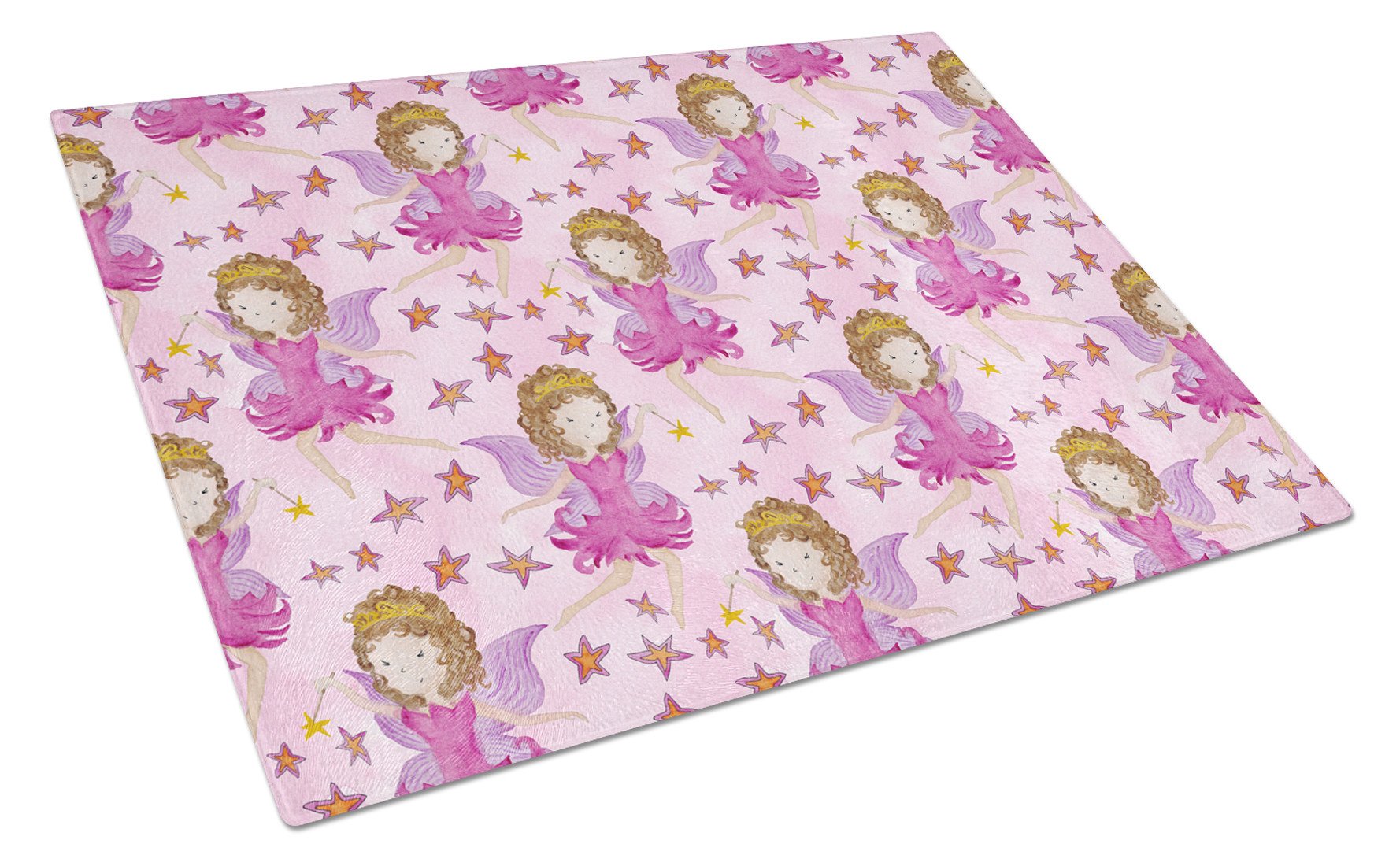 Watercolor Fairy Princess on Pink Cutting Board Tempered Glass Kitchen Cutting Surface, Heat Resistant Chopping, Non-Slip Feet, Food Prep & Serving