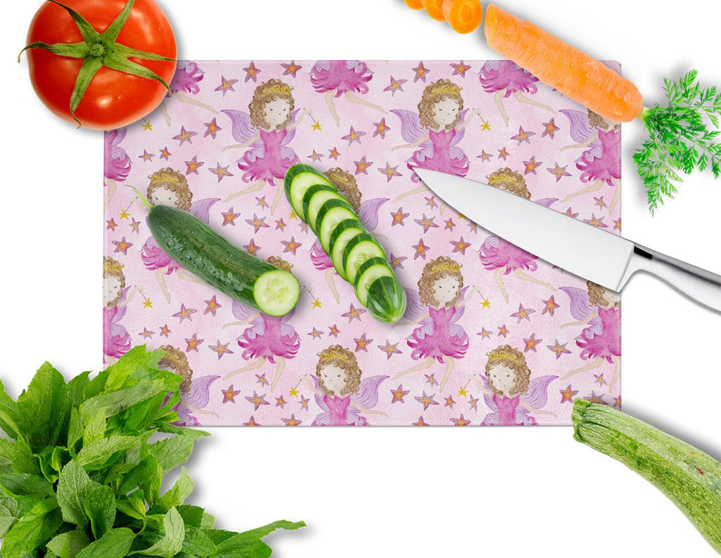 Watercolor Fairy Princess on Pink Cutting Board Tempered Glass Kitchen Cutting Surface, Heat Resistant Chopping, Non-Slip Feet, Food Prep & Serving