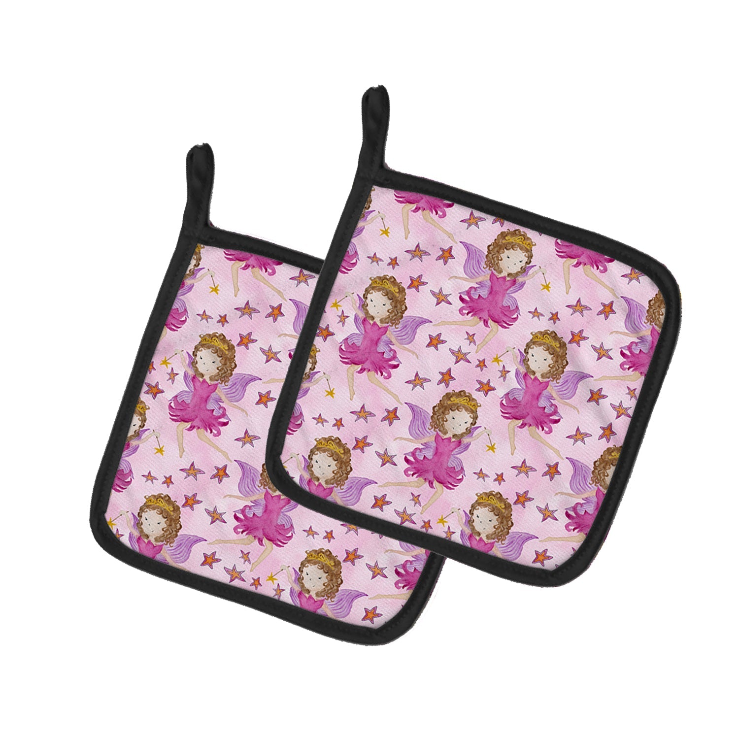 Watercolor Fairy Princess on Pink Pot Holder Set of 2 Heat Resistant Quilted Hot Pads 7.5 x 7.5 Inch, Insulated Kitchen Trivets for Cooking & Baking