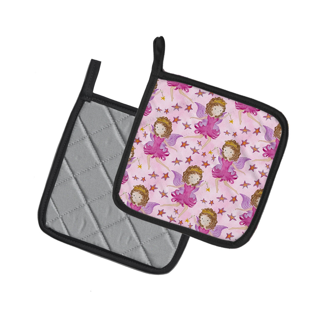Watercolor Fairy Princess on Pink Pot Holder Set of 2 Heat Resistant Quilted Hot Pads 7.5 x 7.5 Inch, Insulated Kitchen Trivets for Cooking & Baking