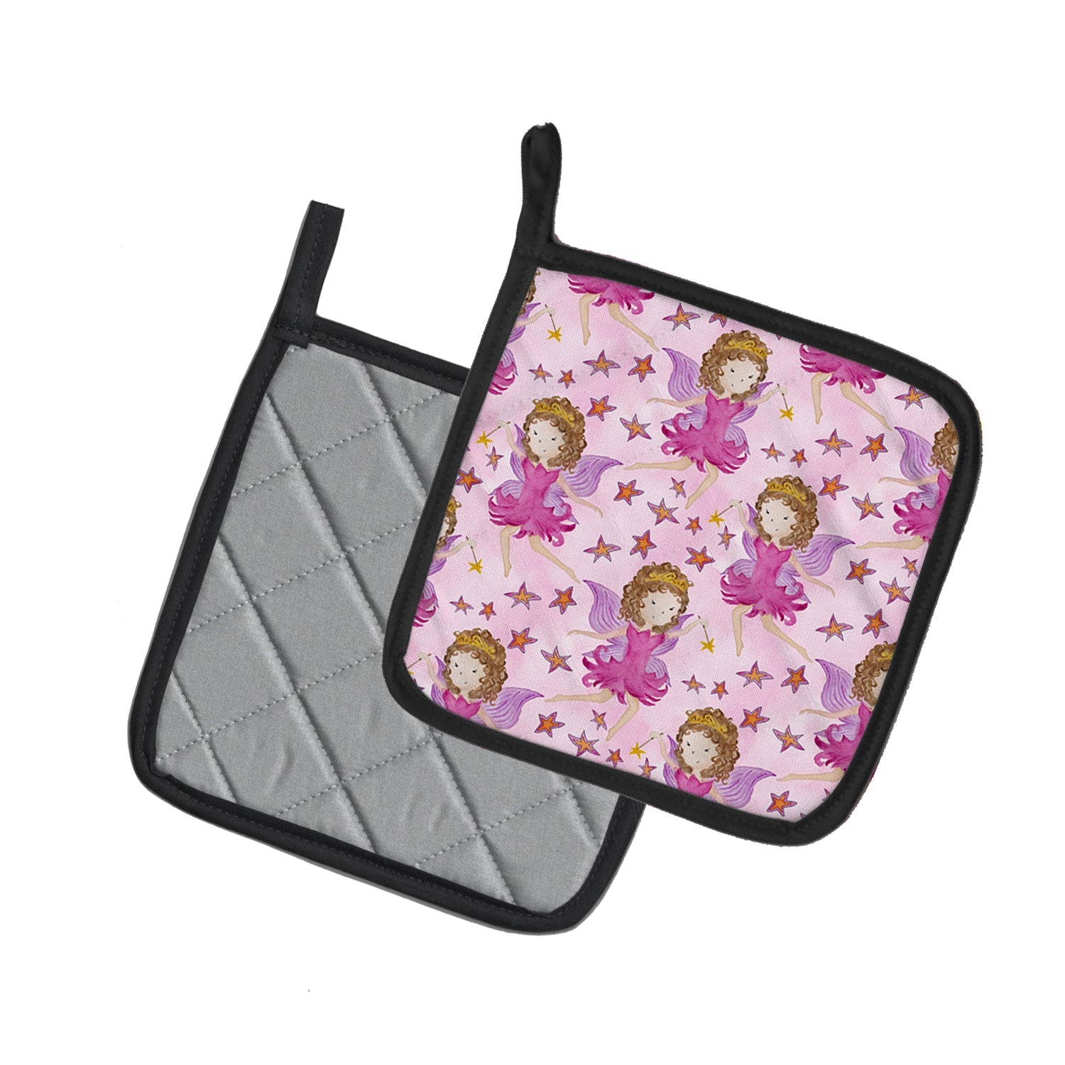Watercolor Fairy Princess on Pink Pot Holder Set of 2 Heat Resistant Quilted Hot Pads 7.5 x 7.5 Inch, Insulated Kitchen Trivets for Cooking & Baking