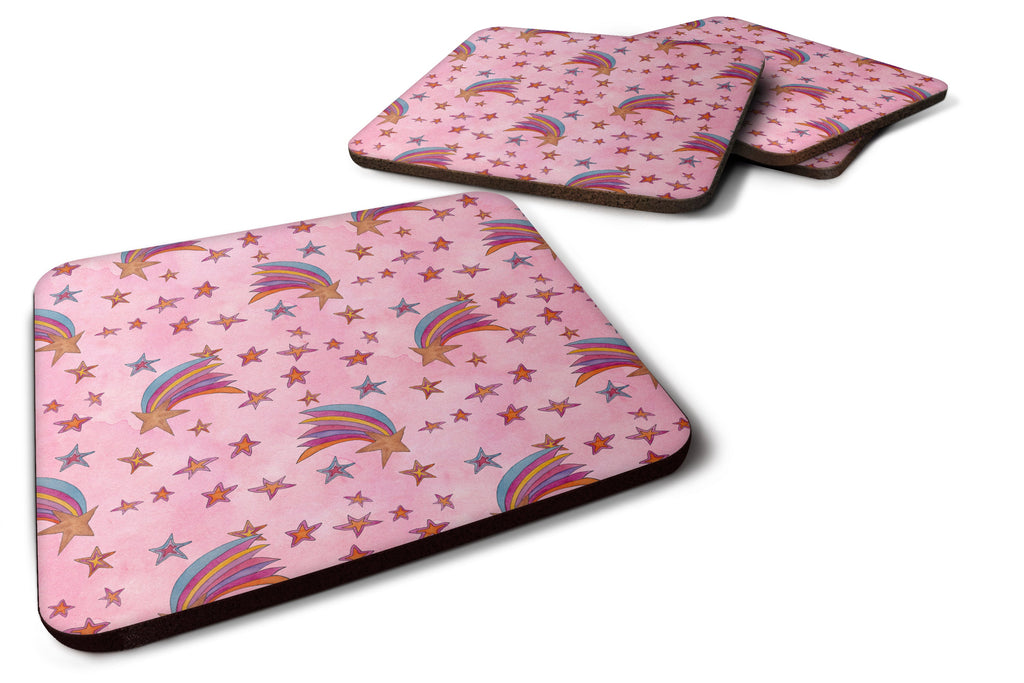 Watercolor Shooting Stars on Pink Foam Coasters Set of 4 Cup Coasters for Indoor Outdoor, Tabletop Protection, Anti Slip, Mouse pad Material