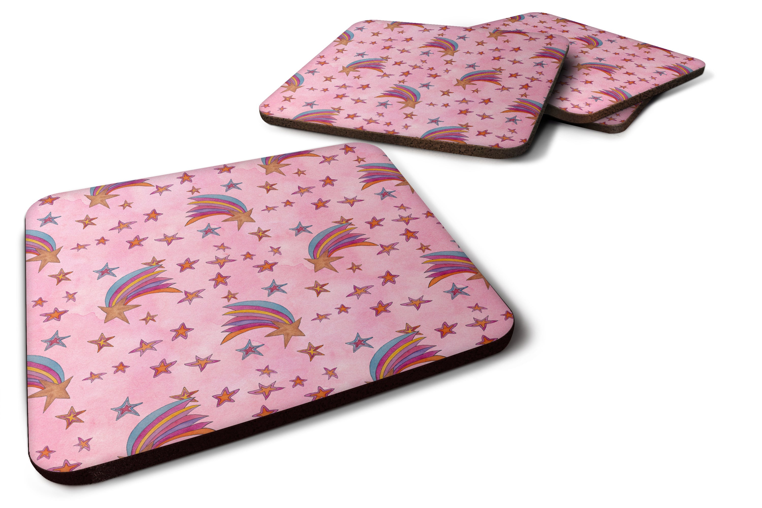 Watercolor Shooting Stars on Pink Foam Coasters Set of 4 Cup Coasters for Indoor Outdoor, Tabletop Protection, Anti Slip, Mouse pad Material