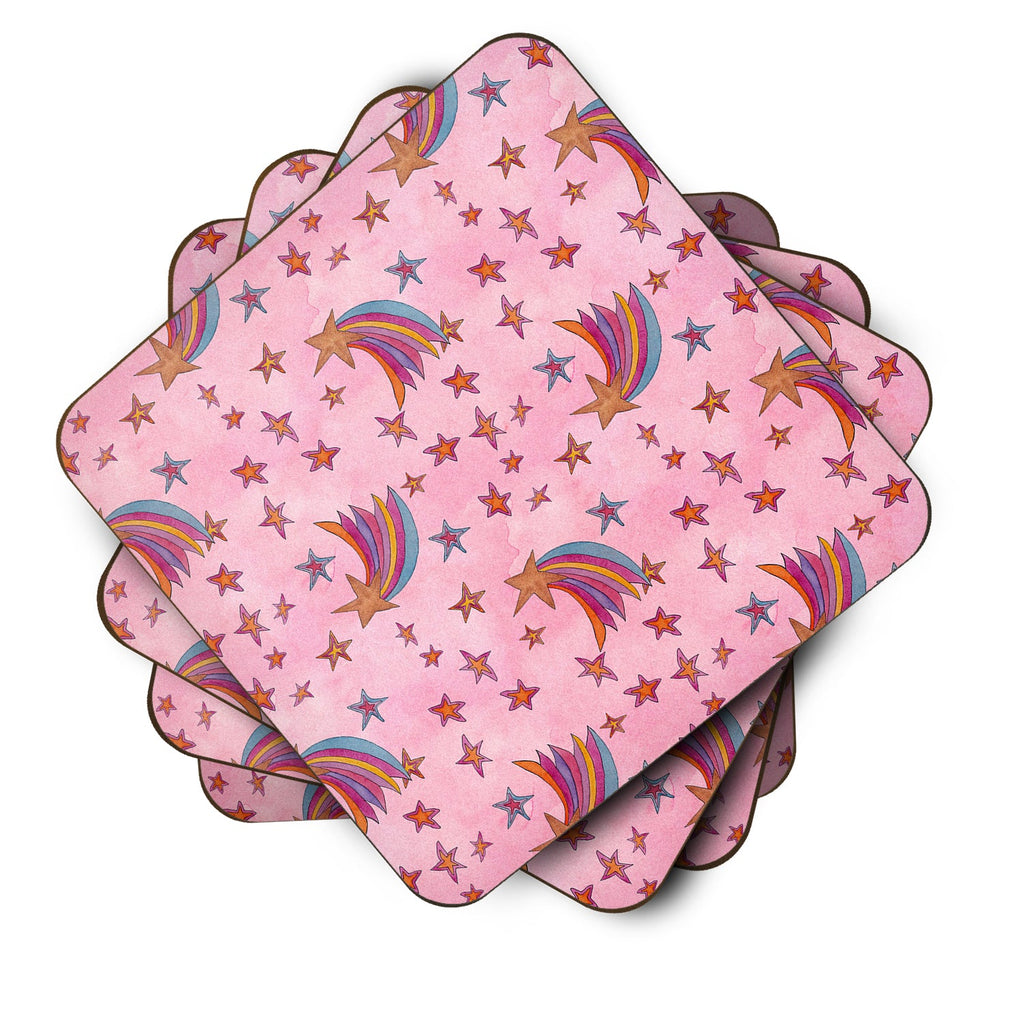 Watercolor Shooting Stars on Pink Foam Coasters Set of 4 Cup Coasters for Indoor Outdoor, Tabletop Protection, Anti Slip, Mouse pad Material