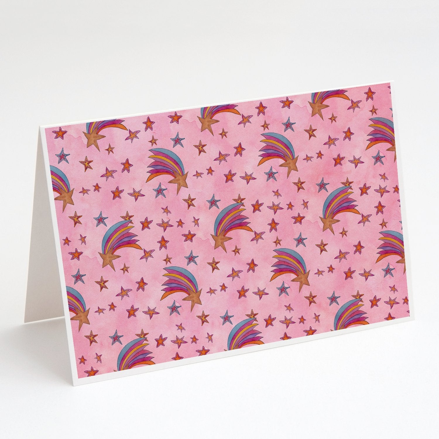 Watercolor Shooting Stars on Pink Greeting Cards Pack of 8 Blank Cards with Envelopes Whimsical A7 Size 5x7