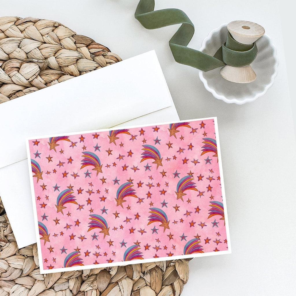 Watercolor Shooting Stars on Pink Greeting Cards Pack of 8 Blank Cards with Envelopes Whimsical A7 Size 5x7