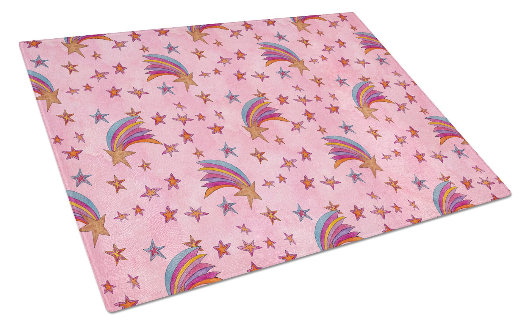 Watercolor Shooting Stars on Pink Cutting Board Tempered Glass Kitchen Cutting Surface, Heat Resistant Chopping, Non-Slip Feet, Food Prep & Serving