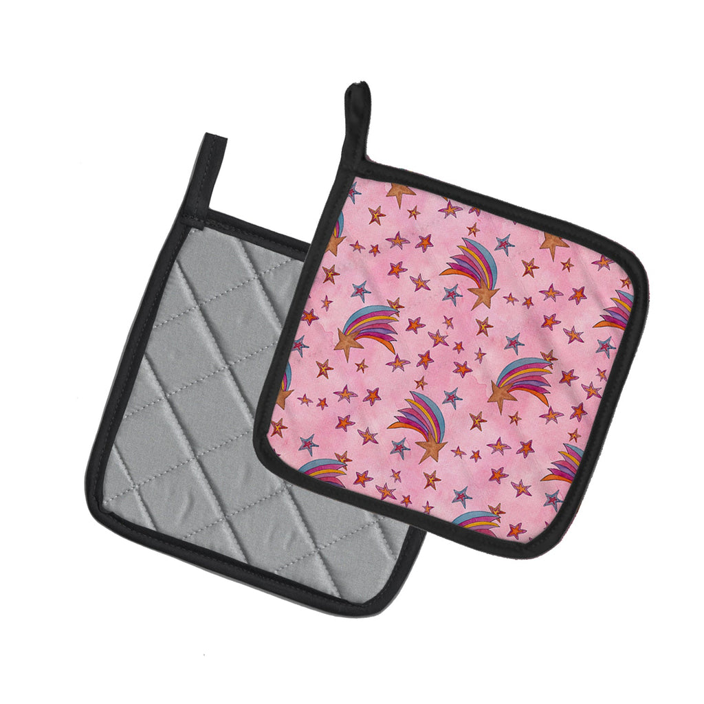 Watercolor Shooting Stars on Pink Pot Holder Set of 2 Heat Resistant Quilted Hot Pads 7.5 x 7.5 Inch, Insulated Kitchen Trivets for Cooking & Baking