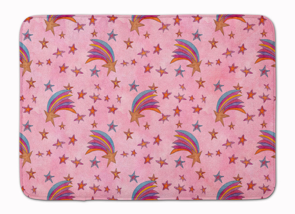 Watercolor Shooting Stars on Pink Memory Foam Kitchen Mat Machine Washable Anti-Fatigue Cushion Comfort Bath or Kitchen Rug