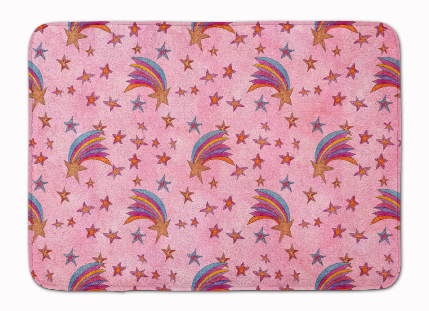 Watercolor Shooting Stars on Pink Memory Foam Kitchen Mat Machine Washable Anti-Fatigue Cushion Comfort Bath or Kitchen Rug