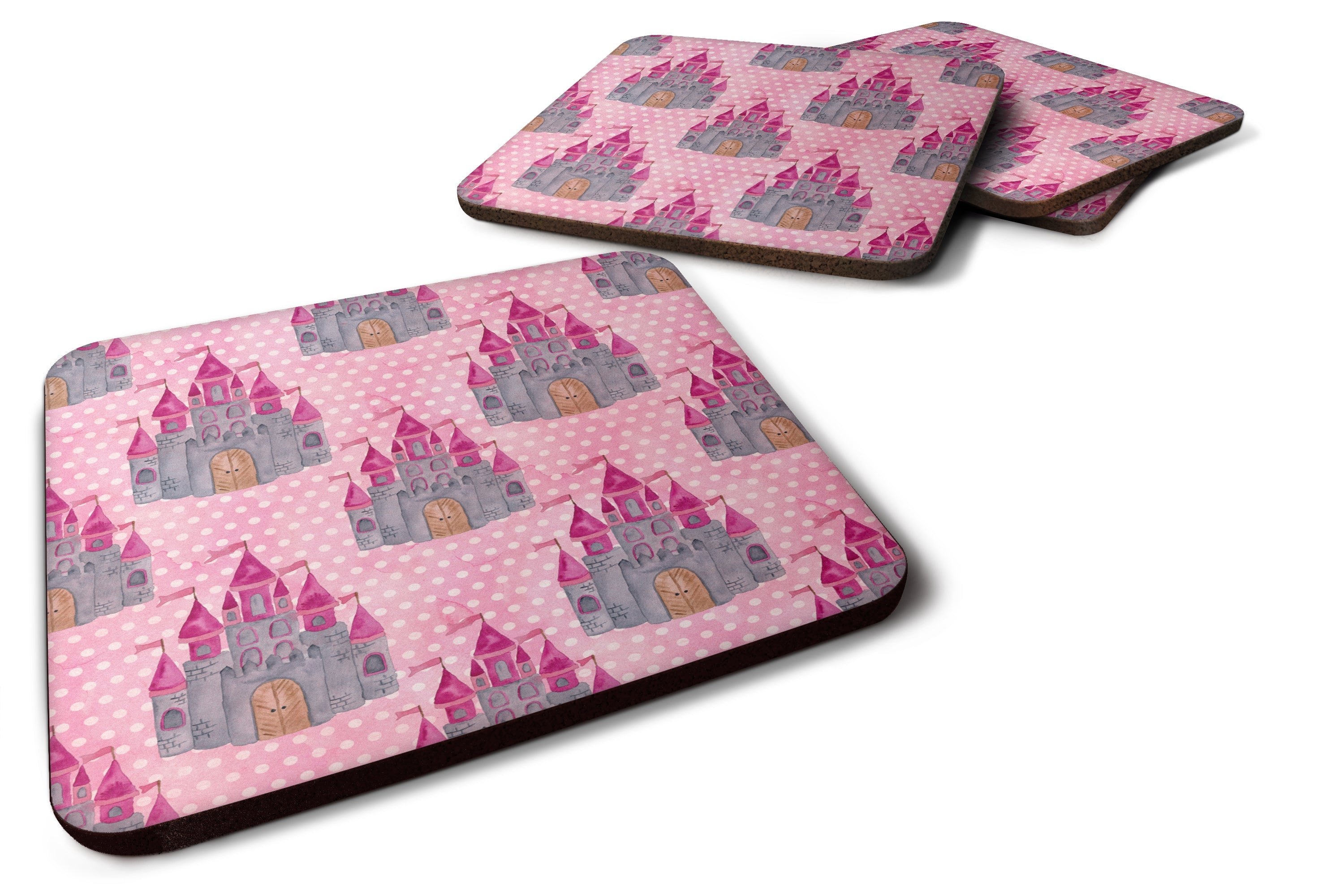 Watercolor Princess Castle Foam Coasters Set of 4 Cup Coasters for Indoor Outdoor, Tabletop Protection, Anti Slip, Mouse pad Material