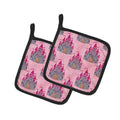 Watercolor Princess Castle Pot Holder Set of 2 Heat Resistant Quilted Hot Pads 7.5 x 7.5 Inch, Insulated Kitchen Trivets for Cooking & Baking