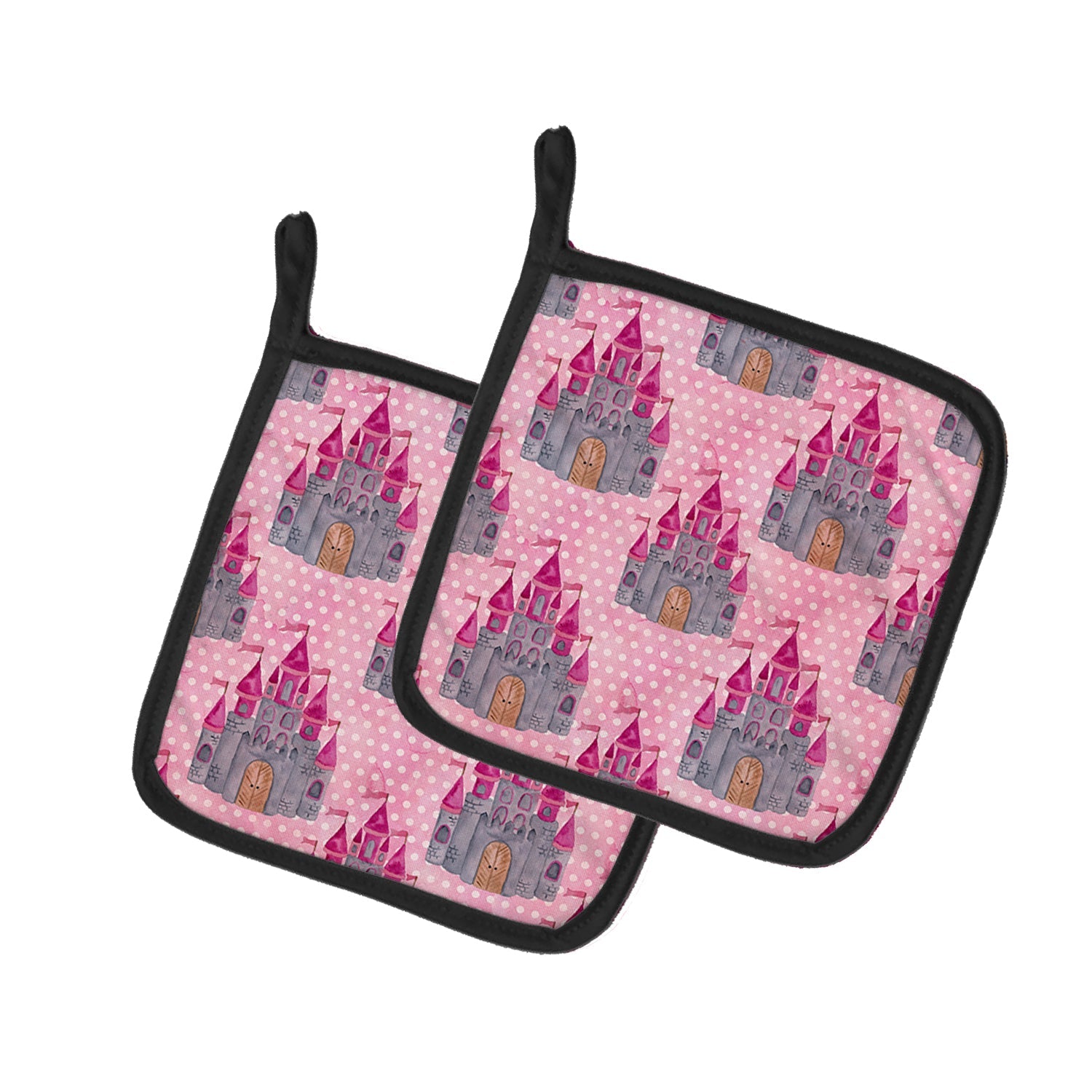 Watercolor Princess Castle Pot Holder Set of 2 Heat Resistant Quilted Hot Pads 7.5 x 7.5 Inch, Insulated Kitchen Trivets for Cooking & Baking