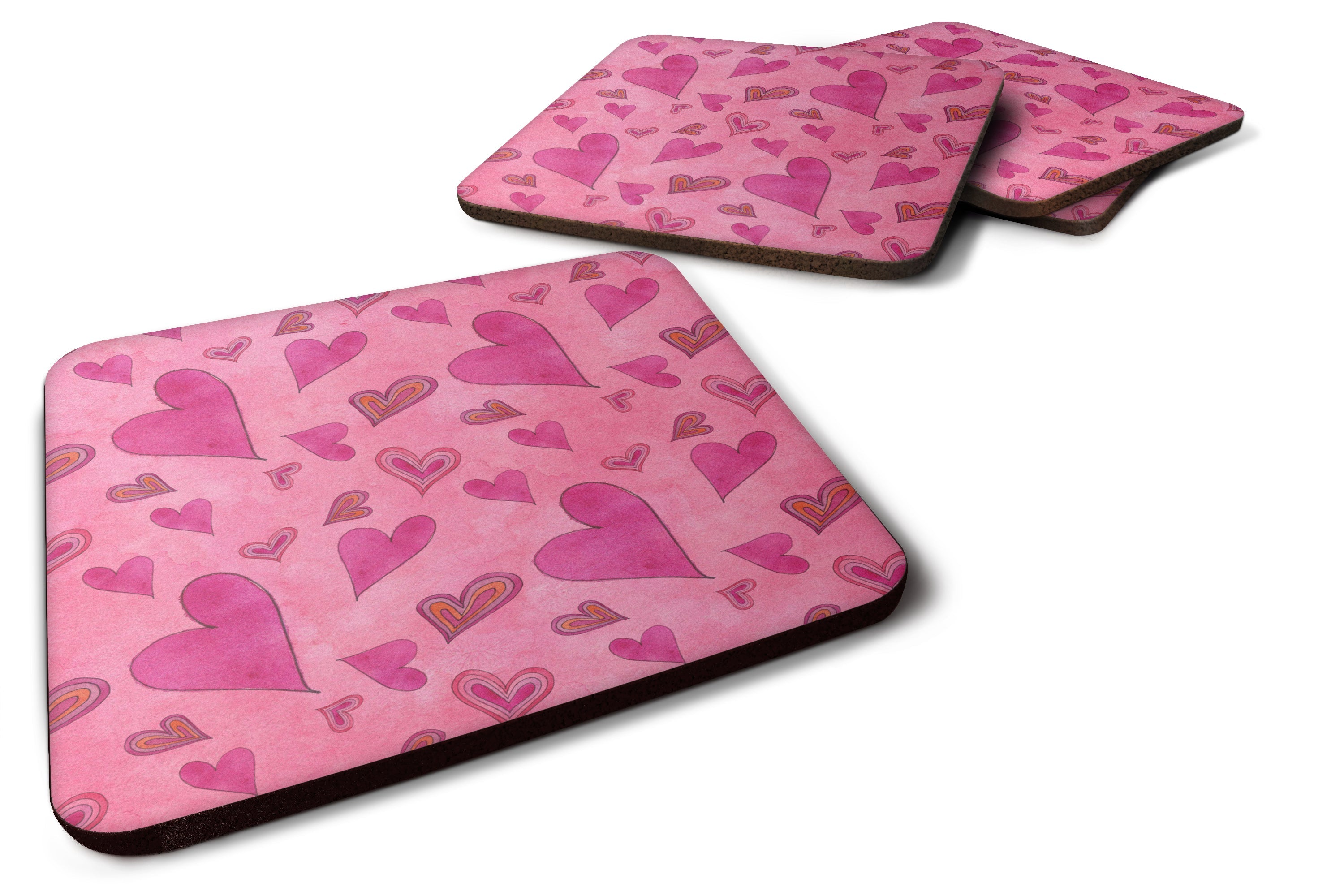 Watercolor Love and Hearts Foam Coasters Set of 4 Cup Coasters for Indoor Outdoor, Tabletop Protection, Anti Slip, Mouse pad Material