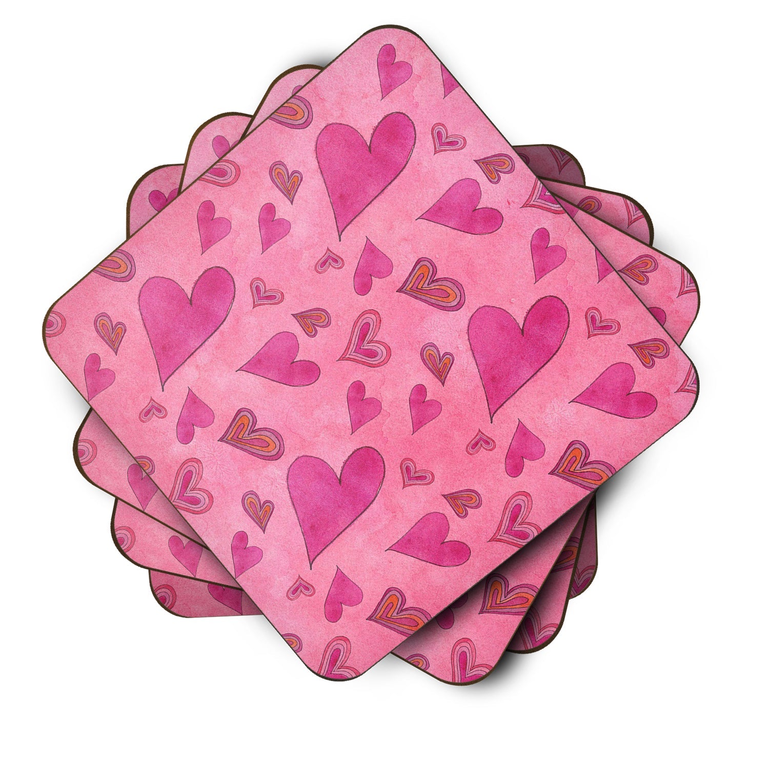 Watercolor Love and Hearts Foam Coasters Set of 4 Cup Coasters for Indoor Outdoor, Tabletop Protection, Anti Slip, Mouse pad Material