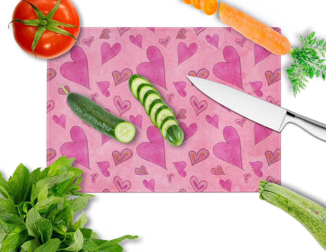 Watercolor Love and Hearts Cutting Board Tempered Glass Kitchen Cutting Surface, Heat Resistant Chopping, Non-Slip Feet, Food Prep & Serving