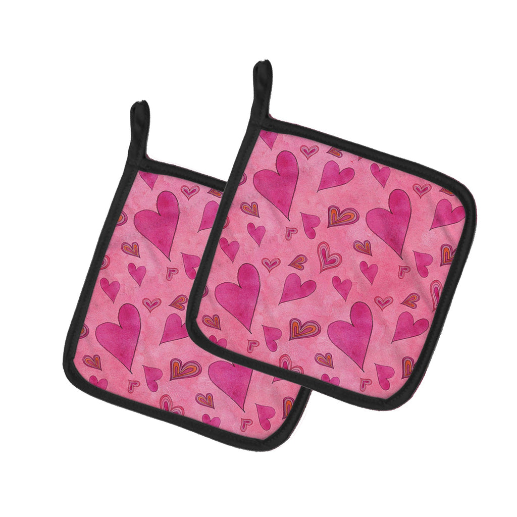 Watercolor Love and Hearts Pot Holder Set of 2 Heat Resistant Quilted Hot Pads 7.5 x 7.5 Inch, Insulated Kitchen Trivets for Cooking & Baking