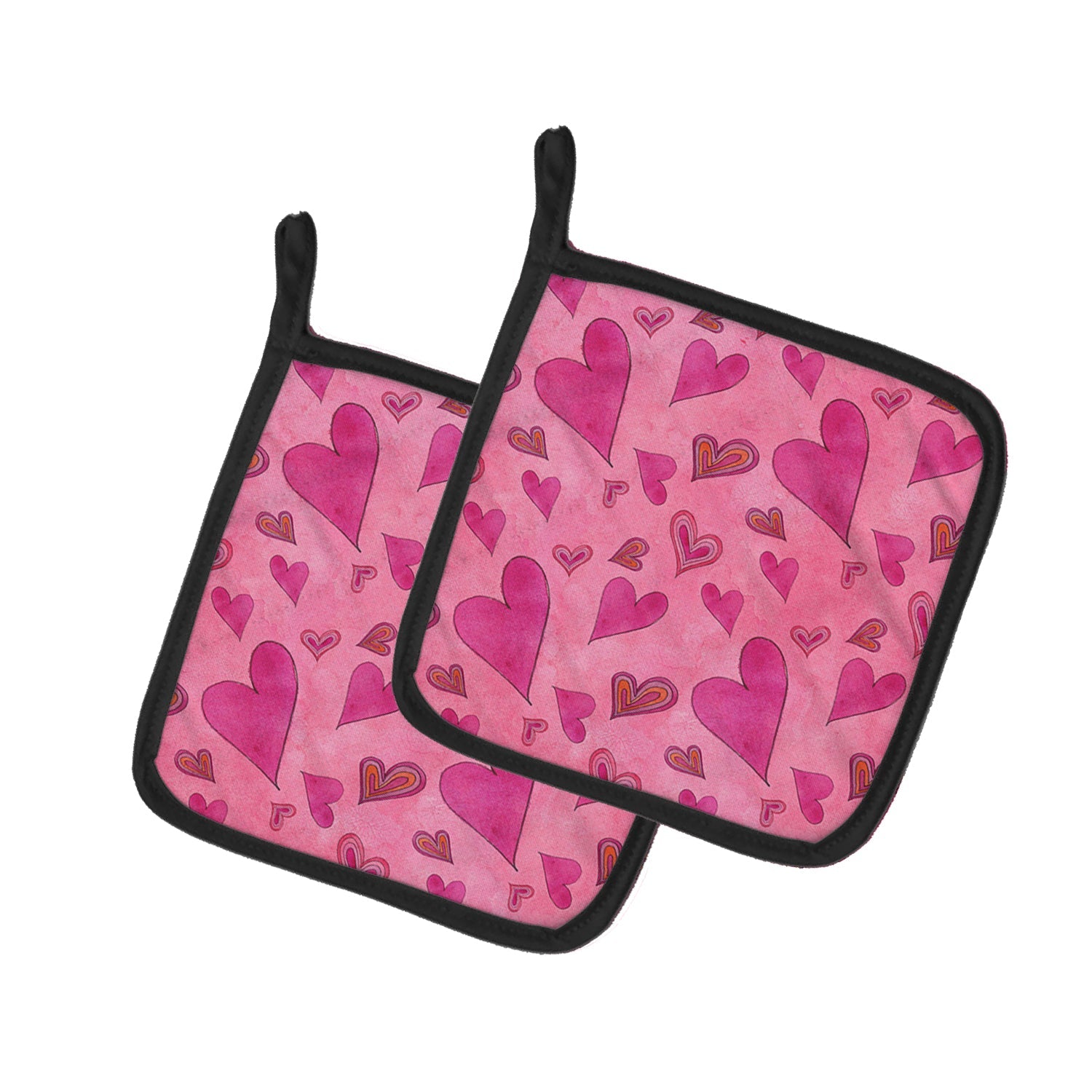 Watercolor Love and Hearts Pot Holder Set of 2 Heat Resistant Quilted Hot Pads 7.5 x 7.5 Inch, Insulated Kitchen Trivets for Cooking & Baking