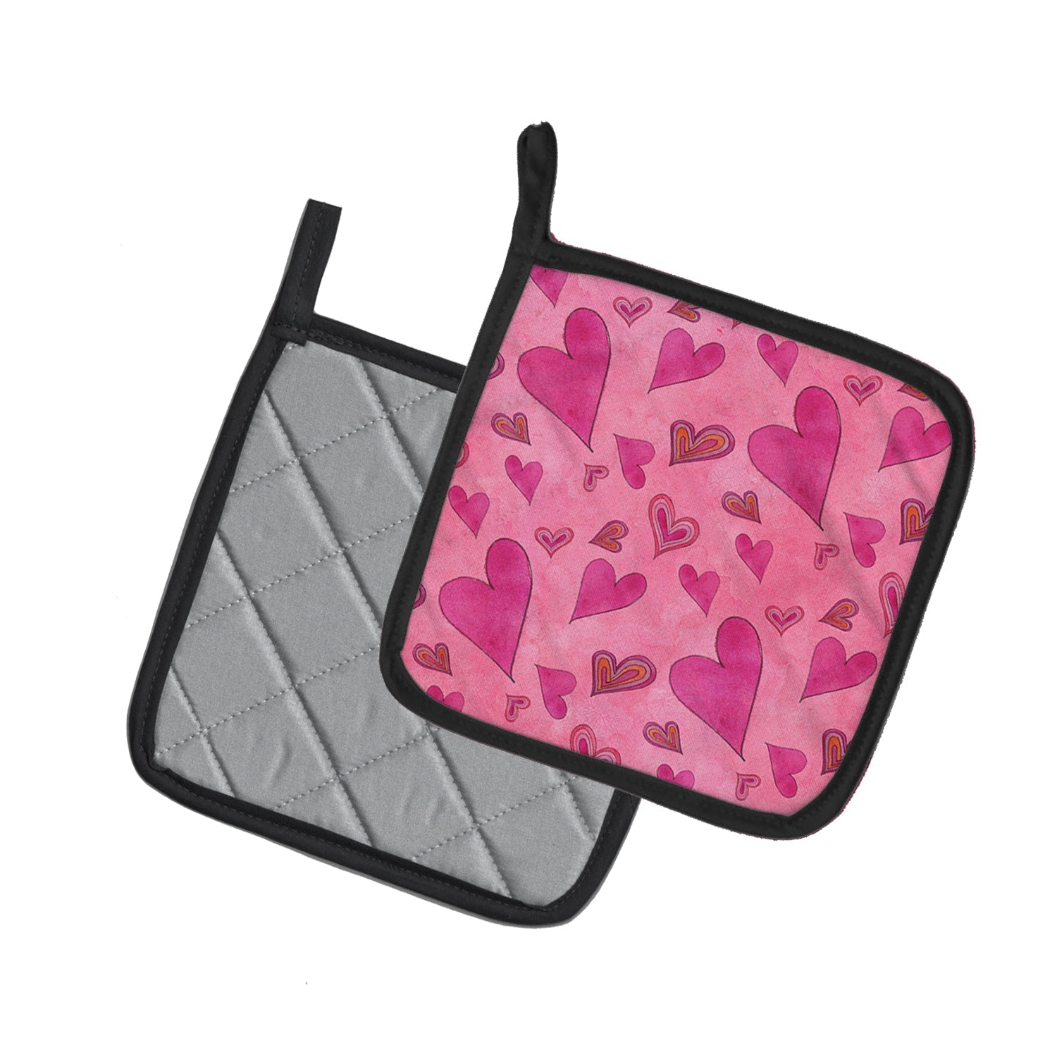 Watercolor Love and Hearts Pot Holder Set of 2 Heat Resistant Quilted Hot Pads 7.5 x 7.5 Inch, Insulated Kitchen Trivets for Cooking & Baking
