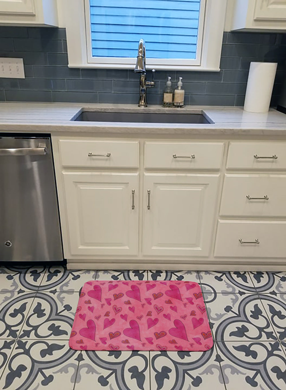 Watercolor Love and Hearts Memory Foam Kitchen Mat Machine Washable Anti-Fatigue Cushion Comfort Bath or Kitchen Rug