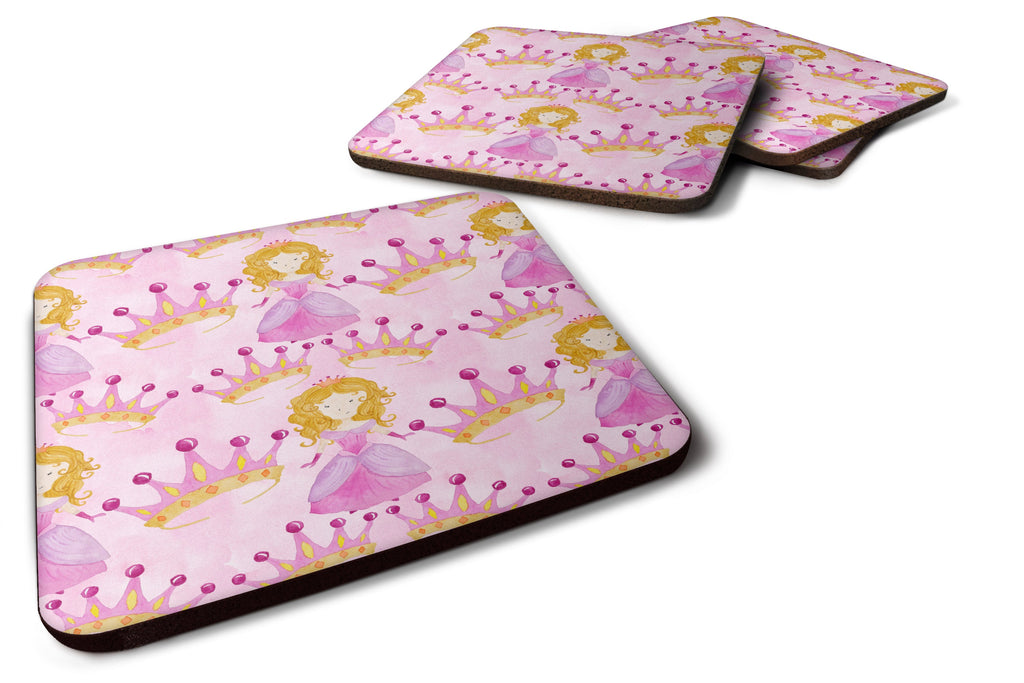 Watercolor Princess and Crown Foam Coasters Set of 4 Cup Coasters for Indoor Outdoor, Tabletop Protection, Anti Slip, Mouse pad Material