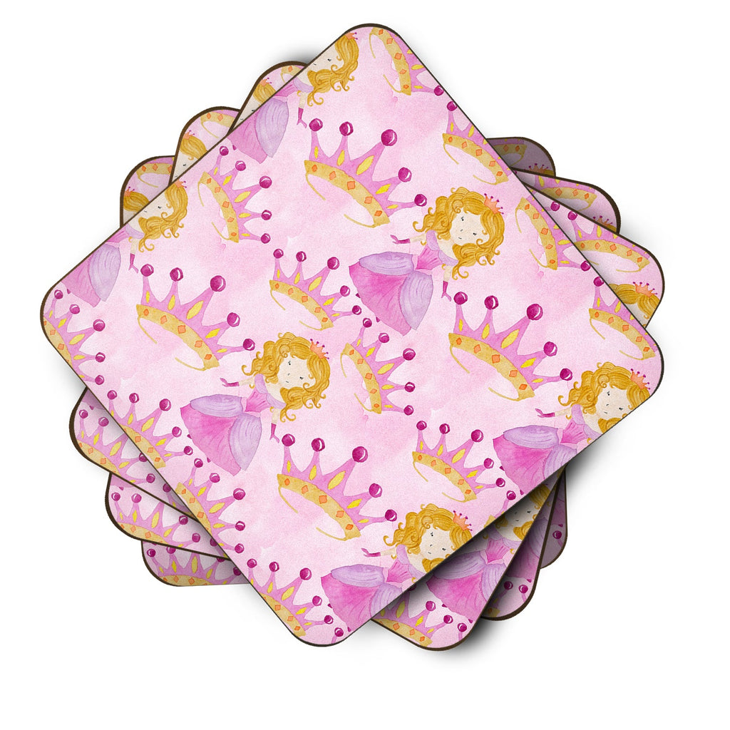 Watercolor Princess and Crown Foam Coasters Set of 4 Cup Coasters for Indoor Outdoor, Tabletop Protection, Anti Slip, Mouse pad Material