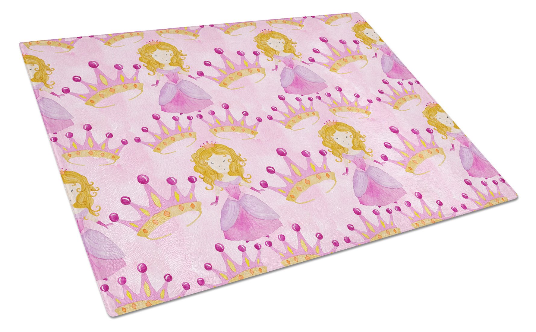 Watercolor Princess and Crown Cutting Board Tempered Glass Kitchen Cutting Surface, Heat Resistant Chopping, Non-Slip Feet, Food Prep & Serving