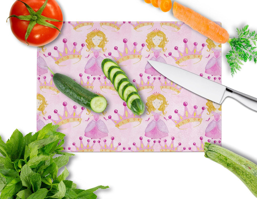 Watercolor Princess and Crown Cutting Board Tempered Glass Kitchen Cutting Surface, Heat Resistant Chopping, Non-Slip Feet, Food Prep & Serving