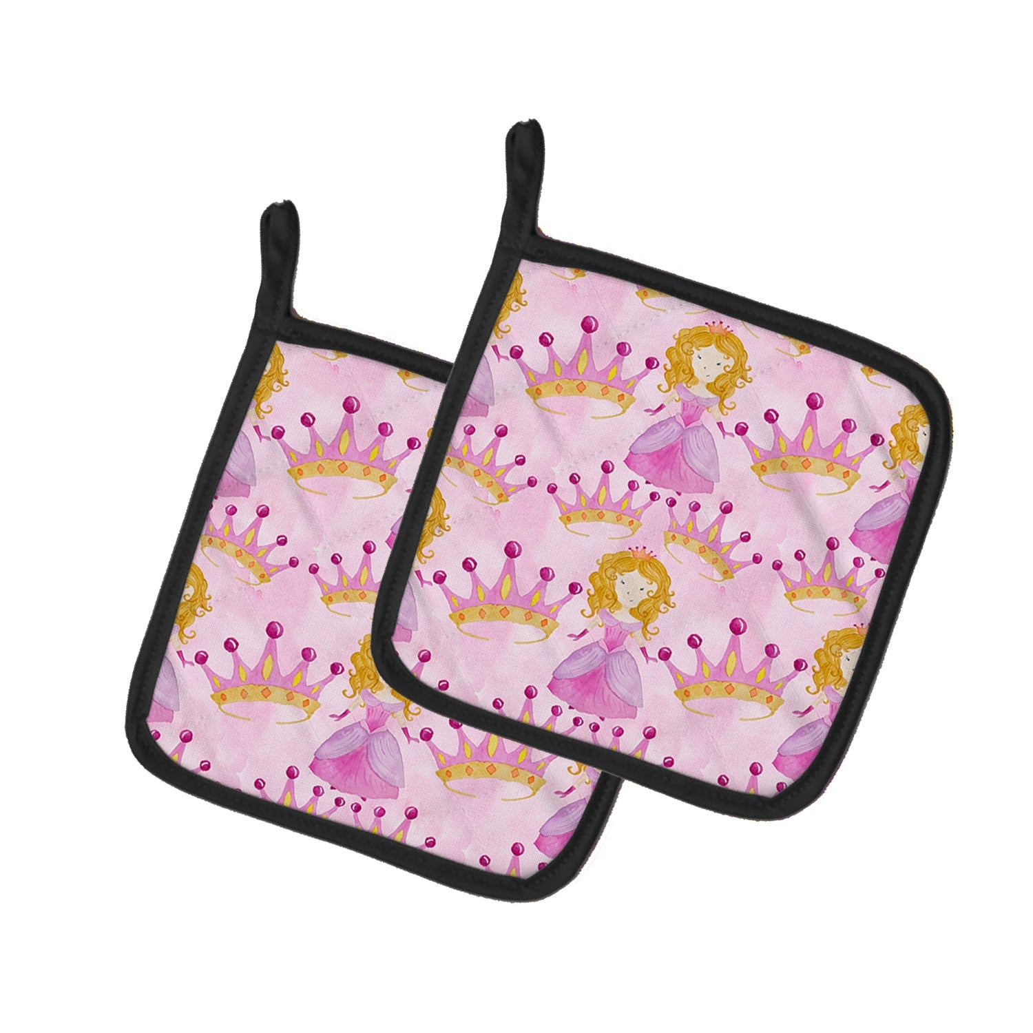 Watercolor Princess and Crown Pot Holder Set of 2 Heat Resistant Quilted Hot Pads 7.5 x 7.5 Inch, Insulated Kitchen Trivets for Cooking & Baking
