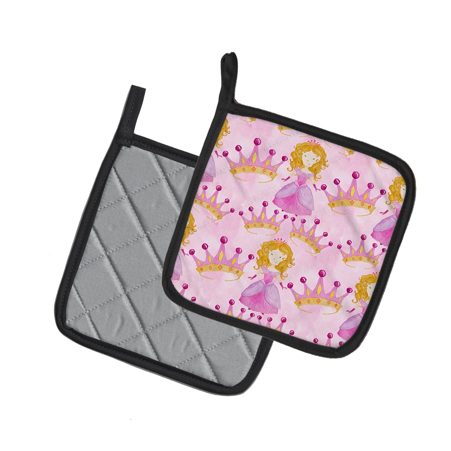 Watercolor Princess and Crown Pot Holder Set of 2 Heat Resistant Quilted Hot Pads 7.5 x 7.5 Inch, Insulated Kitchen Trivets for Cooking & Baking