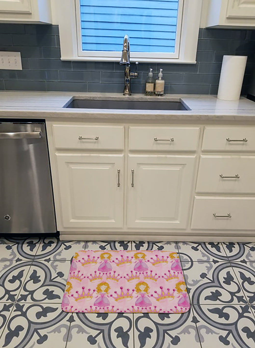 Watercolor Princess and Crown Memory Foam Kitchen Mat Machine Washable Anti-Fatigue Cushion Comfort Bath or Kitchen Rug
