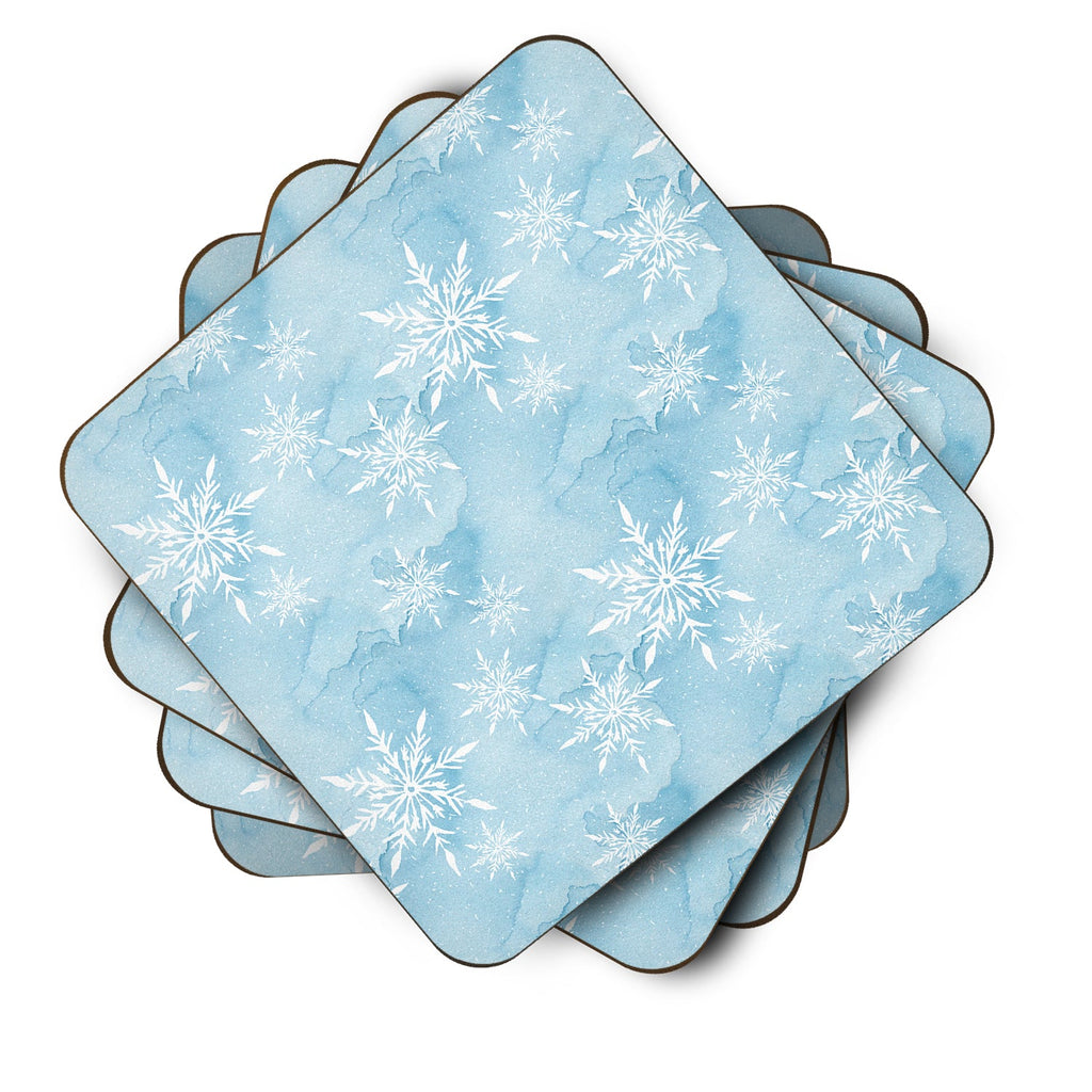 Watercolor Snowflake on Light Blue Foam Coasters Set of 4 Cup Coasters for Indoor Outdoor, Tabletop Protection, Anti Slip, Mouse pad Material