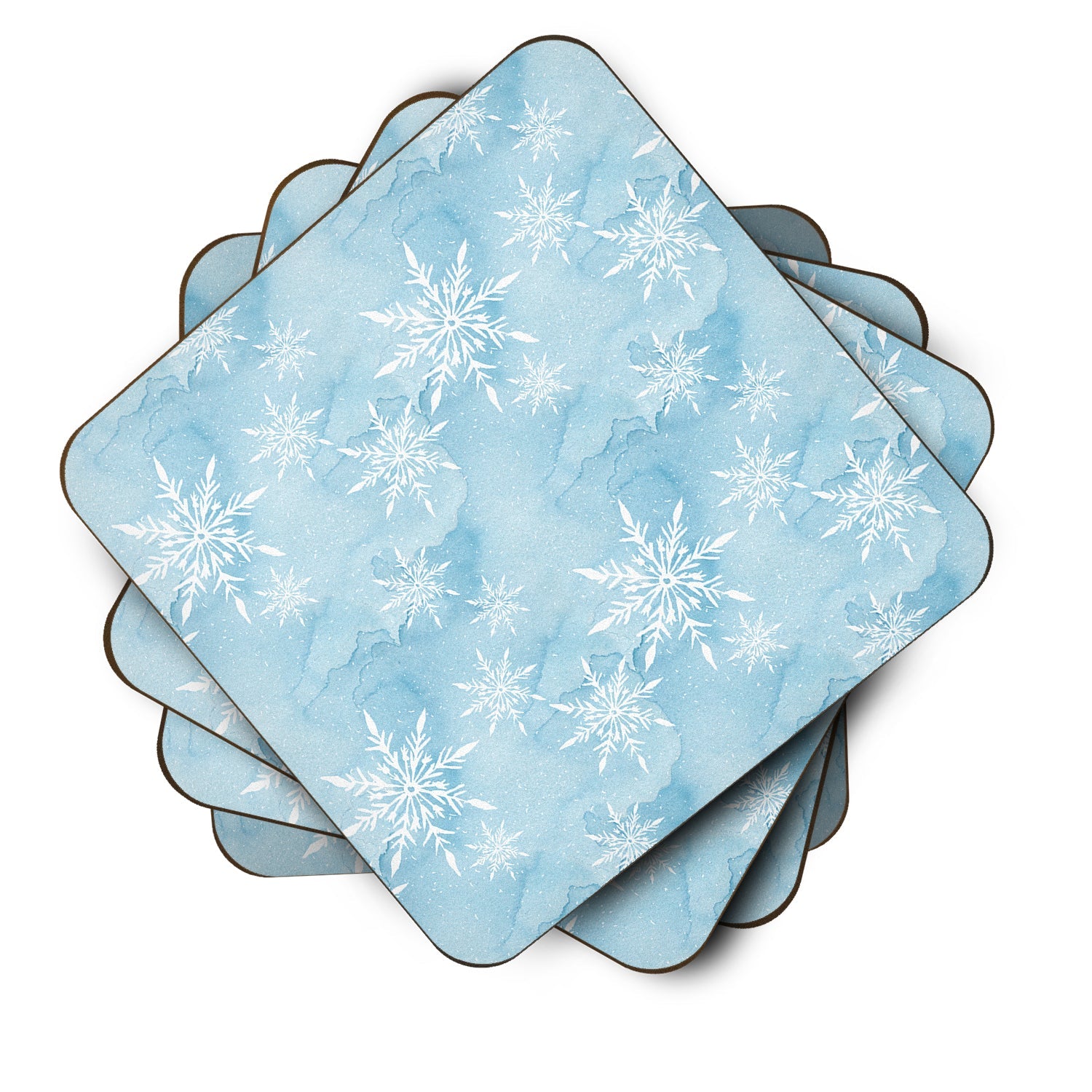 Watercolor Snowflake on Light Blue Foam Coasters Set of 4 Cup Coasters for Indoor Outdoor, Tabletop Protection, Anti Slip, Mouse pad Material