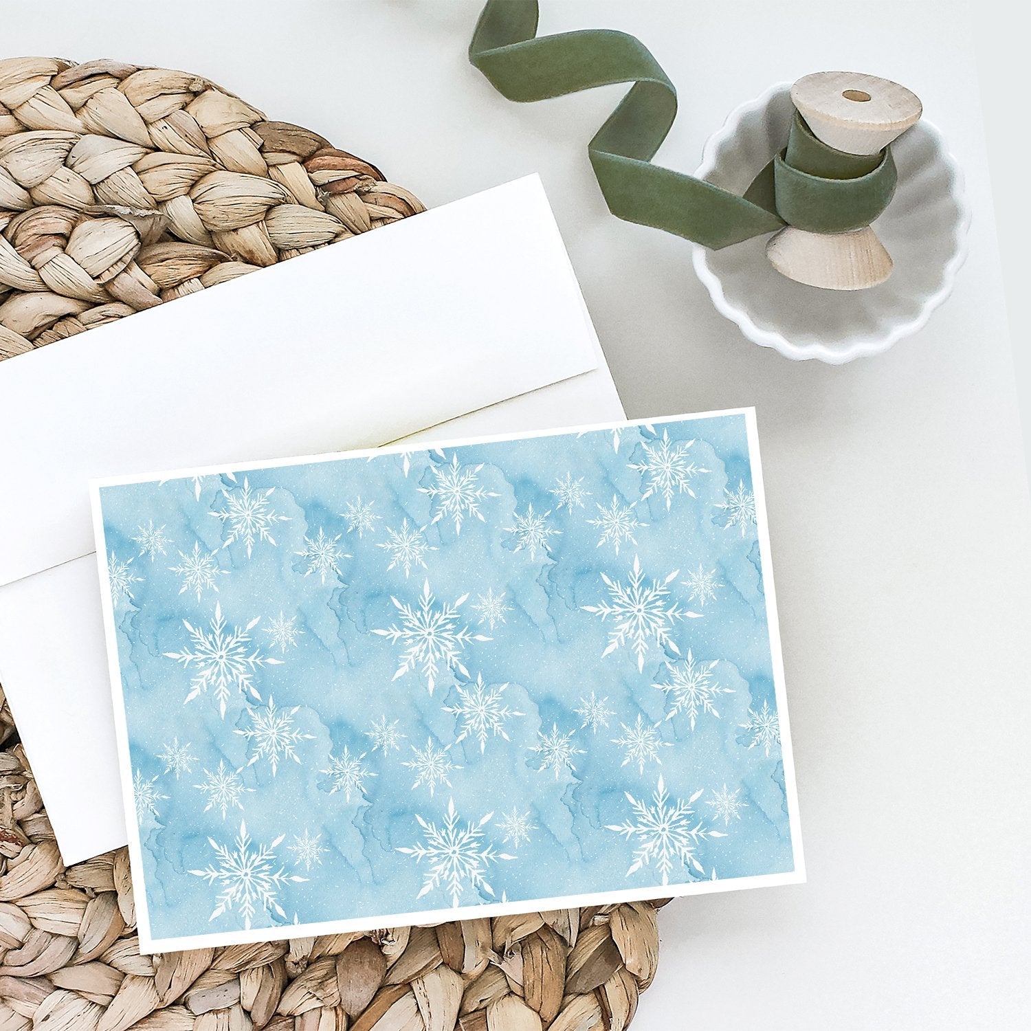 Watercolor Snowflake on Light Blue Greeting Cards Pack of 8 Blank Cards with Envelopes Whimsical A7 Size 5x7