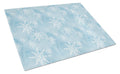 Watercolor Snowflake on Light Blue Cutting Board Tempered Glass Kitchen Cutting Surface, Heat Resistant Chopping, Non-Slip Feet, Food Prep & Serving