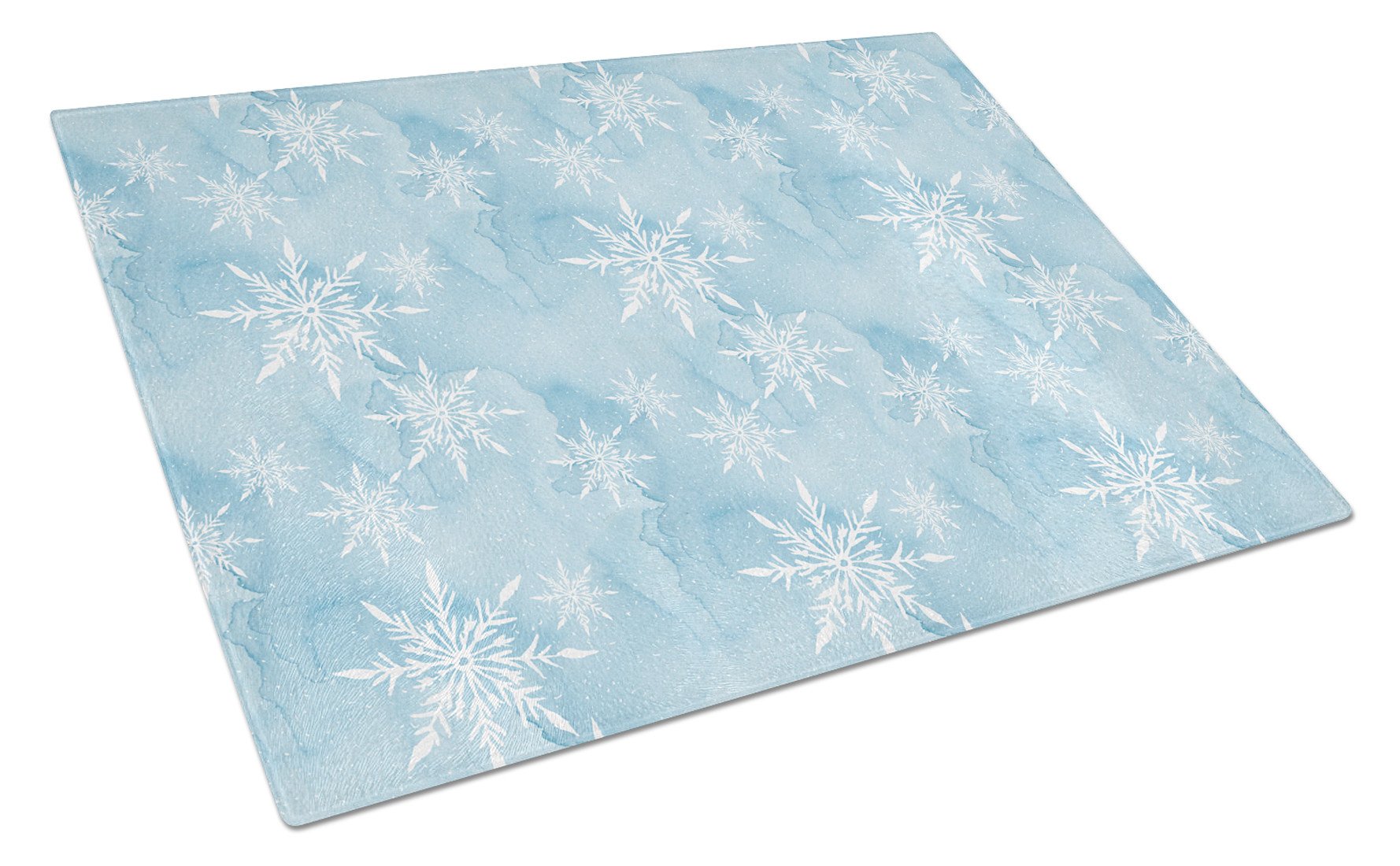 Watercolor Snowflake on Light Blue Cutting Board Tempered Glass Kitchen Cutting Surface, Heat Resistant Chopping, Non-Slip Feet, Food Prep & Serving