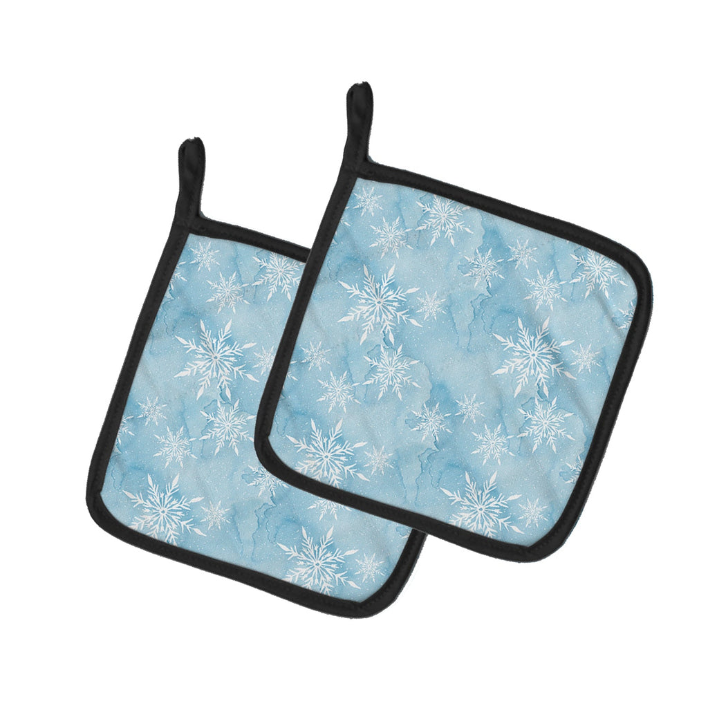 Watercolor Snowflake on Light Blue Pot Holder Set of 2 Heat Resistant Quilted Hot Pads 7.5 x 7.5 Inch, Insulated Kitchen Trivets for Cooking & Baking